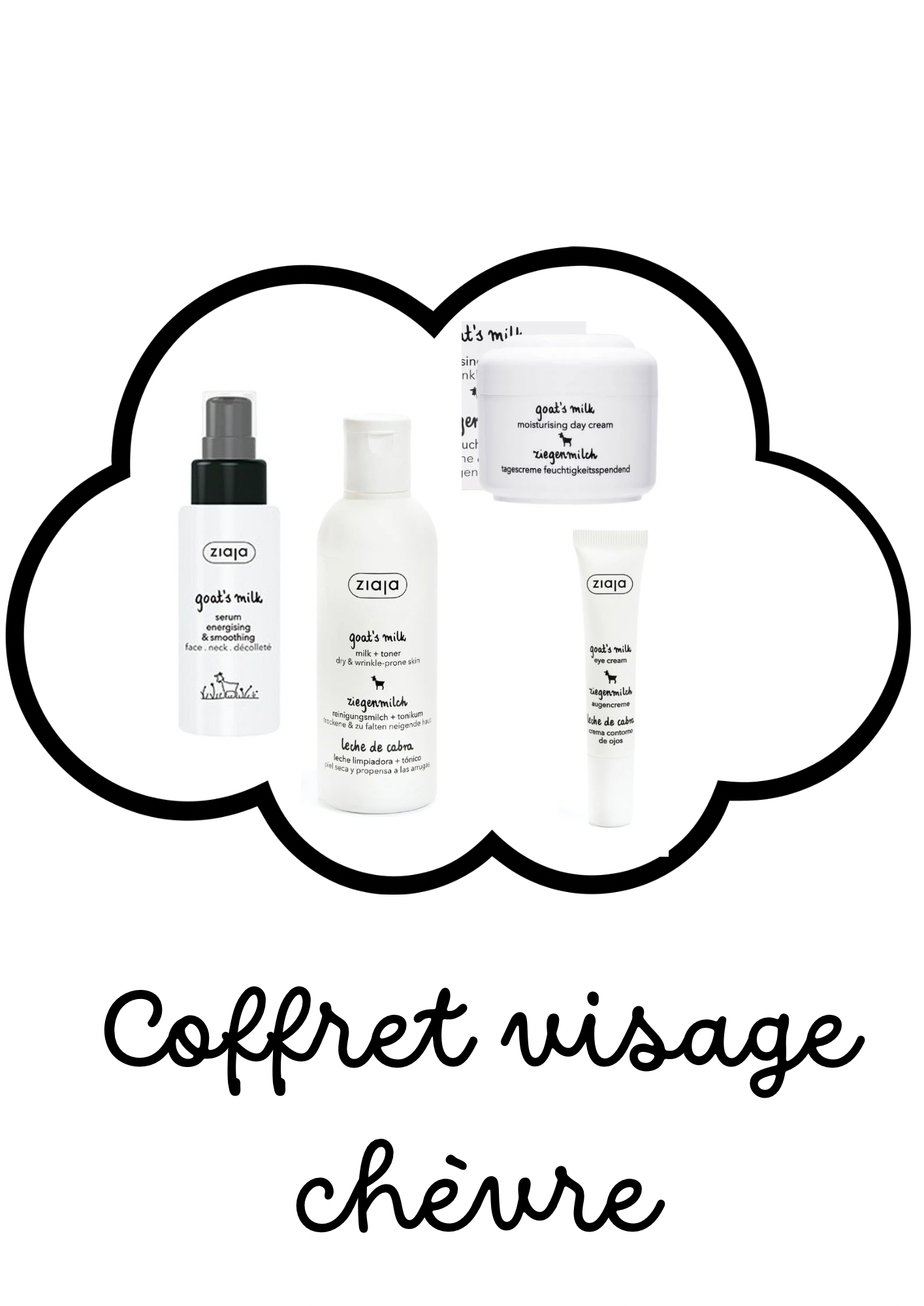 Coffret visage chèvre - lait démaquillant, crème visage, contour des yeux et sérum)