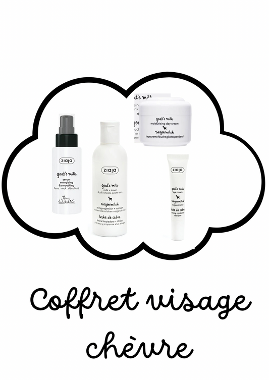 Coffret visage chèvre - lait démaquillant, crème visage, contour des yeux et sérum)