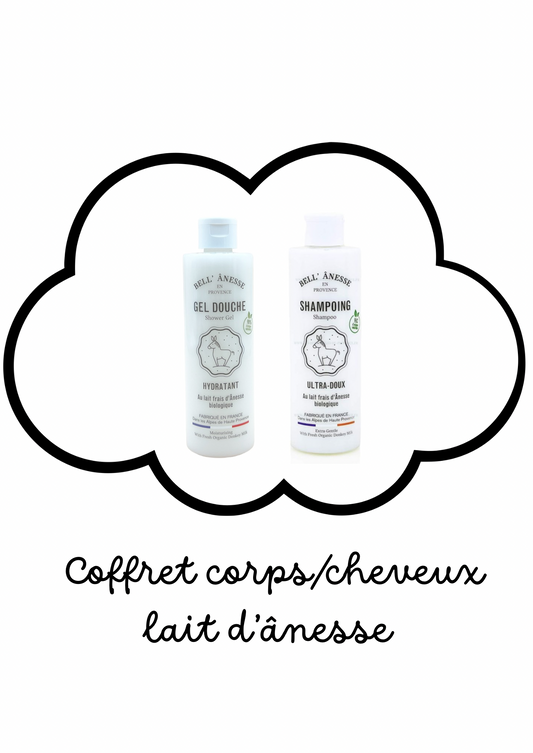 Coffret cheveux au lait d’ânesse - 1 gel douche + 1 shampoing